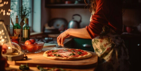 Obraz na płótnie Canvas person preparing pizza