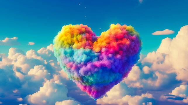 Heart shape rainbow in the sky. AI Generated