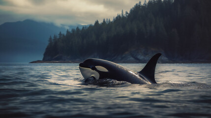 Fototapeta premium Killer whale swimming. Ai Generated