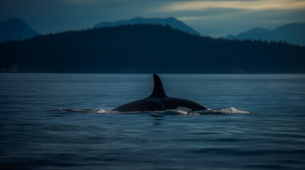 Fototapeta premium Killer whale swimming. Ai Generated