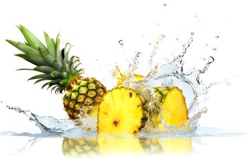 stock photo of water splash with sliced pineapple isolated Food Photography - Powered by Adobe
