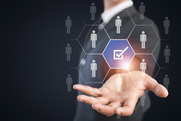 Target customer concept. Businessman with infographic