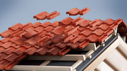 Roof construction detail. 3D illustration