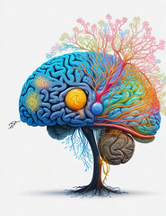 Colourful Illustration of Human brain , Generative AI