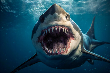 Obraz premium Terrifying shark ready to attack . Generative AI