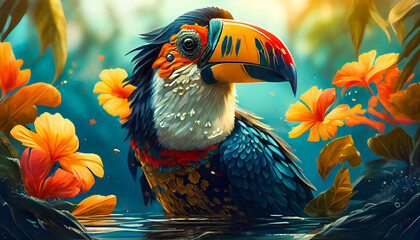 Spectacular Tropical Dreamlike Avian.  Marvelous Unearthly Bird. Generative AI