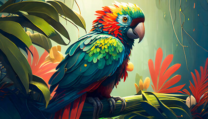 Obraz premium Spectacular Tropical Dreamlike Avian. Marvelous Unearthly Bird. Generative AI