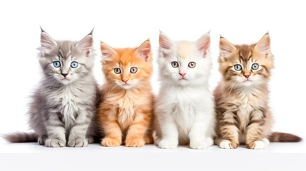 group of small kittens isolated on white background. AI Generated