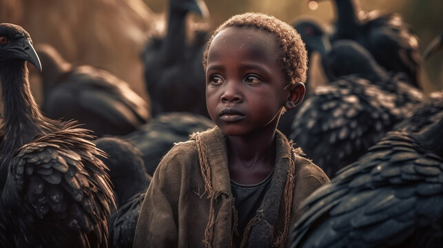 African Child. Poverty Concept. Generative AI