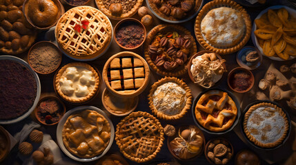 Assortment of the Most Popular Desserts.  Gourmet Cakes and Pies. AI Generated