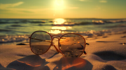 Fototapeta na wymiar sunglasses on the beach. Generative AI