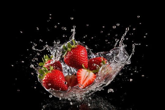 Stock Photo Of Water Splash With Sliced Strawberries Isolated Food Photography