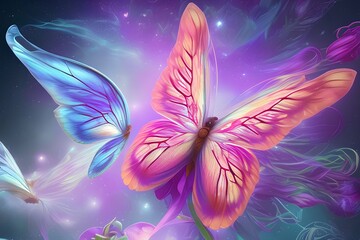 Fototapeta na wymiar A butterfly has a transformative energy that weaves love and light.Their magic adds another earthly beauty to flowers - generative ai