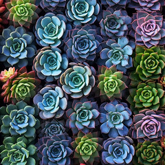 background from a variety of colorful succulents ,top view pattern.