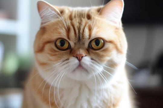 Portrait of a cute cat looking away. Exotic Shorthair cat breed. Generative AI