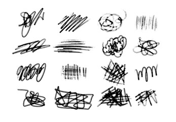 Set hand drawn texture scribble marker and ink patterns. Doodle vector texture