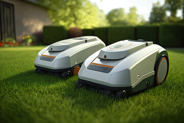 Rasenmäher roboter autonom gesteuert auf der Wiese, aigenerativ