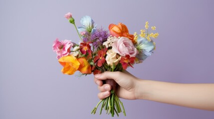 A pair of hands holding a colorful bouquet of flowers, showcasing beauty and nature. AI generated