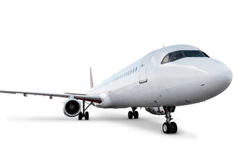 Fototapeta na wymiar Close-up of passenger airplane isolated on white background