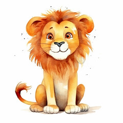 cute watercolor lion illustration isolated on white background, ai generated