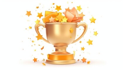 A 3D trophy cup with stars and confetti celebrates achievements. (Illustration, Generative AI)