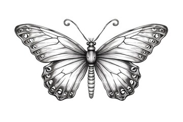 Cute Butterfly drawing on white background - generative AI