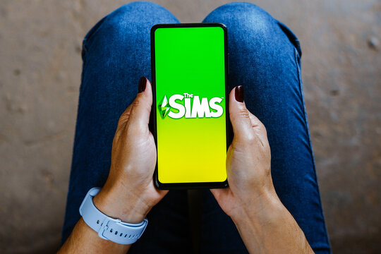 May 31, 2023, Brazil. In this photo illustration, the Sims logo is displayed on a smartphone screen.