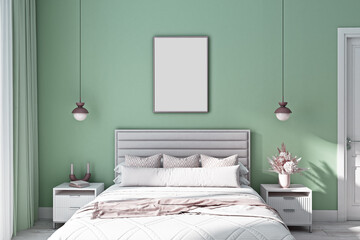 Bedroom frame mockup interior, 3d render