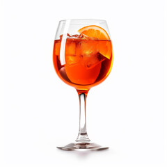 aperol spritz drink in a glass with orange slices isolated on white background, ai generated