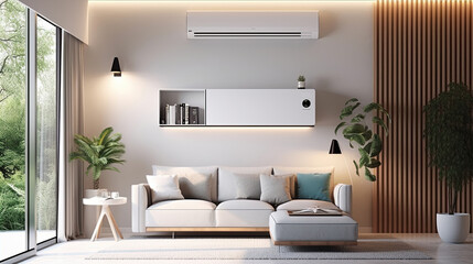 A modern air conditioning unit in a stylish setting. Created with Generative AI