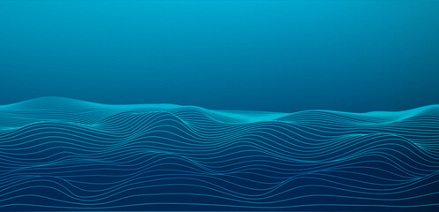 Dynamic Line Wave Background. Flow line wave texture landscape background. Futuristic technology concept. Horizontal banner template. Vector illustration