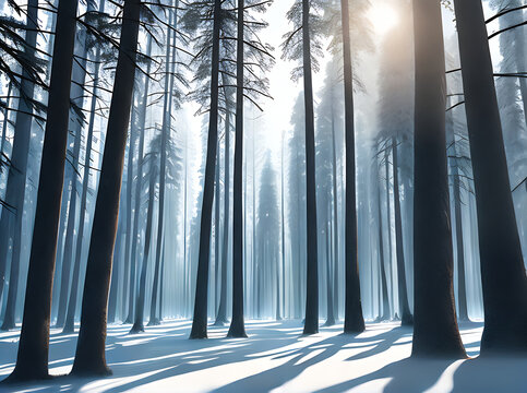 Mystical 3D forest winter shadows neutral.