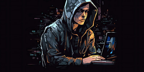 Anonymous hacker without face typing computer laptop. generative ai