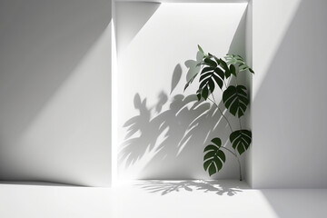 Schöne Pflanzen an einer weißen Wohnwand, ai generativ