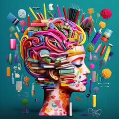 brain with colorful drawings
