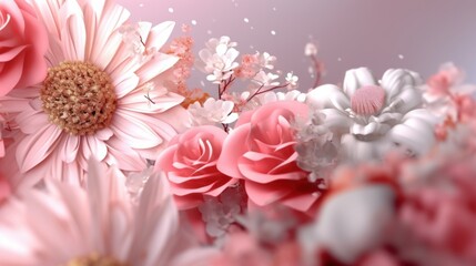 Pink and soft colors flowers abstract background with copy space. Generative AI.