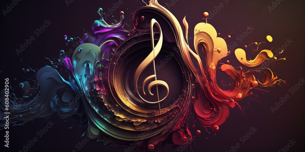Wall mural modern and abstract multicolor music background with fluid structure and clef, generative ai