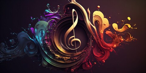 modern and abstract multicolor music background with fluid structure and clef, generative ai