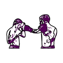 boxing sport sketch and boxing movement training with transparent background