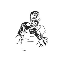 boxing sport sketch and boxing movement training with transparent background