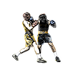 boxing sport sketch and boxing movement training with transparent background