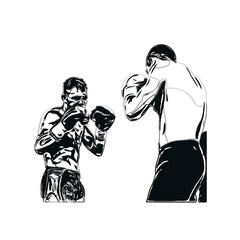 boxing sport sketch and boxing movement training with transparent background
