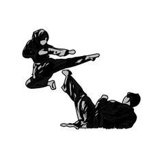 Fototapeta na wymiar black and white sketch of person doing martial arts exercises