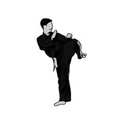 black and white sketch of person doing martial arts exercises