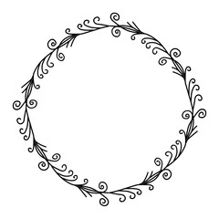 Vector floral frame with spring twigs. Hand drawn herbal wreath for card, wedding, greeting, print and other floral vintage design.