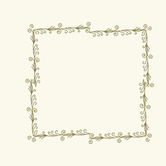 Vector floral frame with spring twigs. Hand drawn herbal wreath for card, wedding, greeting, print and other floral vintage design.