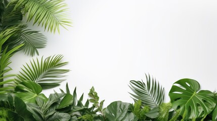 Background of tropical green leaves. Banner layout for a text field. the concept of recreation and travel. Background with tropical green leaves of monstera.. generative ai - obrazy, fototapety, plakaty