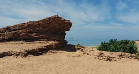 Fototapeta na wymiar sand rock formations corfu greece