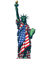 statue of liberty wearing usa flag