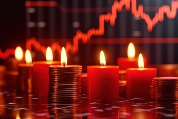 Red crashing market volatility of crypto trading with red candle. Generative AI.